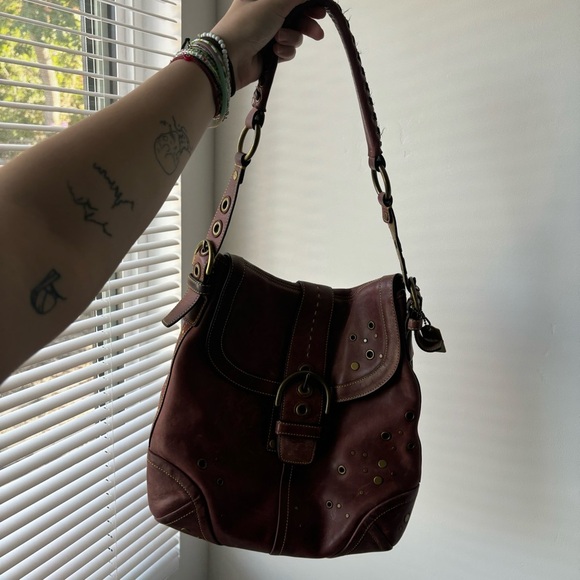 Y2K Vintage Coach Red Soho Studded Shoulder Bag - Picture 1 of 8